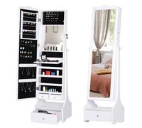 Mirrored Jewelry Cabinet Armoire Floor Standing Lock, LED Light White