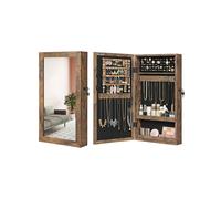 Mirrored Lockable Jewellery Cabinet, Rustic Brown + Black