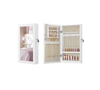 Mirrored Lockable Jewellery Cabinet, White + Greige