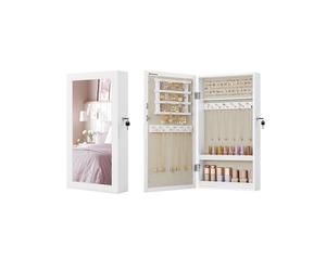 Mirrored Lockable Jewellery Cabinet, White + Greige