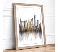 Mirrored Metropolis Modern Framed Wall Art Print A2 (59.4×42cm) Oak, Wall Decor for Living Room, Bedroom, Office & Home, Ready to Hang, Art Gift