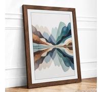 Mirrored Mountains Minimalist Framed Wall Art Print A1 (84.1×59.4cm) Walnut, Wall Decor for Living Room, Bedroom, Office & Home, Ready to Hang, Art Gift