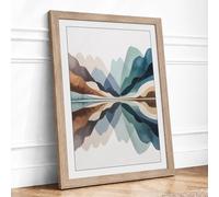 Mirrored Mountains Minimalist Framed Wall Art Print A3 (42×29.7cm) Oak, Wall Decor for Living Room, Bedroom, Office & Home, Ready to Hang, Art Gift