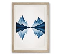 Mirrored Mountains Minimalist Framed Wall Art Print A4 (29.7×21cm) Oak, Wall Decor for Living Room, Bedroom, Office & Home, Ready to Hang, Art Gift