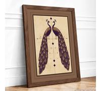 Mirrored Peacocks Art Deco Framed Wall Art Print A1 (84.1×59.4cm) Walnut, Wall Decor for Living Room, Bedroom, Office & Home, Ready to Hang, Art Gift