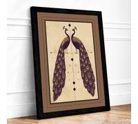Mirrored Peacocks Art Deco Framed Wall Art Print A3 (42×29.7cm) Black, Wall Decor for Living Room, Bedroom, Office & Home, Ready to Hang, Art Gift
