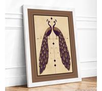 Mirrored Peacocks Art Deco Framed Wall Art Print A3 (42×29.7cm) White, Wall Decor for Living Room, Bedroom, Office & Home, Ready to Hang, Art Gift