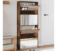 Mirrored Shoe Cabinet Slim Tall Storage Organizer with 5 Flip Drawers Rustic Brown 4Tier Hallway Stand Rack & Sideboard Unit for Entryway Storage