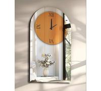 Mirrored Silver Wall Clock Arched: 90 x 50 x 3.5cm Modern Arched Wall Clock Roman Numerals Silver Mirrored Decorative Clock for Living Room, Bedroom Walls
