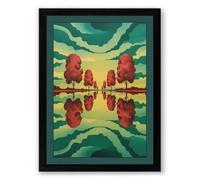 Mirrored Trees by Water Scandinavian Framed Wall Art Print A1 (84.1×59.4cm) Black, Wall Decor for Living Room, Bedroom, Office & Home, Ready to Hang, Art Gift
