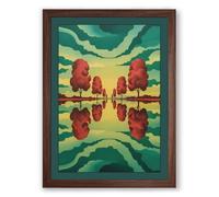 Mirrored Trees by Water Scandinavian Framed Wall Art Print A1 (84.1×59.4cm) Walnut, Wall Decor for Living Room, Bedroom, Office & Home, Ready to Hang, Art Gift