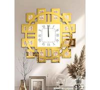 Mirrored Wall Clock Crushed Diamond: 60cm Round Bling Crushed Diamond Inlay Irregular Wall Mirror Clocks Aesthetic Mirror Hanging Clock with Roman Numeral Decor Entryway,Golden