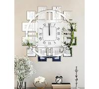 Mirrored Wall Clock Crushed Diamond: 60cm Round Bling Crushed Diamond Inlay Irregular Wall Mirror Clocks Aesthetic Mirror Hanging Clock with Roman Numeral Decor Entryway,Silver