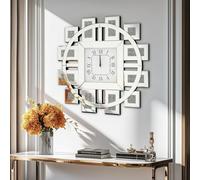 Mirrored Wall Clock Crushed Diamond : Round Bling Crushed Diamond Inlay Irregular Wall Mirror Clocks Aesthetic Mirror Hanging Clock with Roman Numeral Decor Entryway,Silver (Silver, 80 cm)