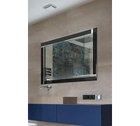 MirrorOutlet 3Ft11 X 2Ft7 120cm X 80cm Black/Silver Bevelled Frameless Wall Mirror Modern, Wood,SWS008