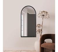 MirrorOutlet Arched Modern Black Large Arched Metal Modern Wall Mirror: 120CM X 60CM - Suitable for Bedroom, Living Room, Dressing Room, and Living spaces.