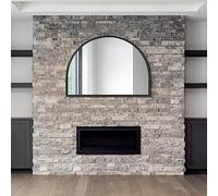 MirrorOutlet Arched Modern Black Large Arched Metal Modern Wall Mirror: 125 x 90cm - Suitable for Bedroom, Living Room, Dressing Room, and Living spaces.