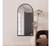 MirrorOutlet Arched Modern Black Large Arched Metal Modern Wall Mirror: 140 x 70cm - Suitable for Bedroom, Living Room, Dressing Room, and Living spaces.