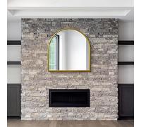 MirrorOutlet Arched Modern Gold Large Arched Metal Modern Wall Mirror: 100 x 100cm - Suitable for Bedroom, Living Room, Dressing Room, and Living spaces.