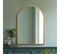 MirrorOutlet Arched Modern Gold Large Arched Metal Modern Wall Mirror: 100 x 70cm - Suitable for Bedroom, Living Room, Dressing Room, and Living spaces.