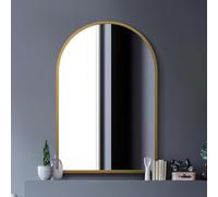 MirrorOutlet Arched Modern Gold Large Arched Metal Modern Wall Mirror: 120 x 80cm - Suitable for Bedroom, Living Room, Dressing Room, and Living spaces.