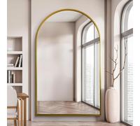 MirrorOutlet Arched Modern Gold Large Arched Metal Modern Wall Mirror: 190 x 120cm - Suitable for Bedroom, Living Room, Dressing Room, and Living spaces.