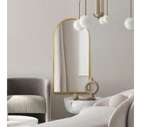 MirrorOutlet Arched Modern Gold Large Arched Metal Modern Wall Mirror: 63 X 31 (160CM X 80CM). - Suitable for Bedroom, Living Room, Dressing Room, and Living spaces.