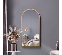 MirrorOutlet Arched Modern Gold Large Arched Metal Modern Wall Mirror: 80 x 40cm - Suitable for Bedroom, Living Room, Dressing Room, and Living spaces.