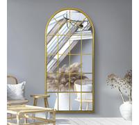 MirrorOutlet The Arcus - Gold Framed Window Modern Full Length Arched Leaner/Wall Mirror 71" X 33.5" (180CM X 85CM) Silver Mirror Glass with Black All weather Backing.