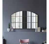 MirrorOutlet The Arcus - Black Framed Modern Over Mantle Arched Wall Window Mirror 43" X 29" (110CM X 75CM) Silver Mirror Glass with Black All weather Backing