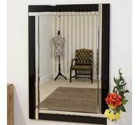 MirrorOutlet Aston Black Double Bevelled All Glass Mirror 70 X 100Cm, Black