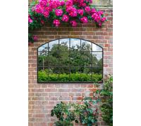 MirrorOutlet The Arcus - Black Framed Modern Arched Garden Wall Window Mirror 43" X 29" (110CM X 75CM) Silver Mirror Glass with Black All weather Backing
