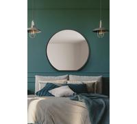 The Circulus - Black Framed Flat Bottom Circular Wall Mirror - Perfect for the Mantle! 33" X 31" (84CM X 80CM)