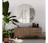 MirrorOutlet Black Frameless Wood Round Wall Mirror - 100cm
