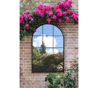 MirrorOutlet The Fenarc - Black Metal Framed Modern Arched Garden Wall WIndow Mirror 47" X 31" (120CM X 80CM) Gold. 2cm Wide Frame and 3cm Deep. Perfect for Home and Garden