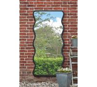 MirrorOutlet The Fluctus - Black Metal Wavy Framed Rectangular Garden Wall Mirror 67" X 31" (170CM X 80CM) Silvered Mirror Glass. Extra Large. Landscape or Portrait
