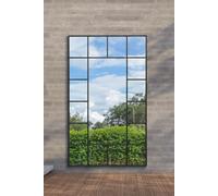 MirrorOutlet The Genestra - Black Modern Modern Leaner and Wall Garden Mirror 79" X 47" (200CM X 120CM) Silver Mirror Glass with Black Metal Frame. Landscape or Portrait. Frost Protected Glass