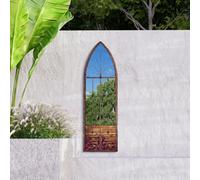 MirrorOutlet Large Metal Rustic Arched Shaped Window Garden Outdoor Mirror Bronze 120cmX40cm, Brown