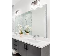 MirrorOutlet Circuitt 4mm Sheet Mirror Glass Polished Edges with 4 Holes 140 x 70cm 4ft8 x 2ft3 Silver,