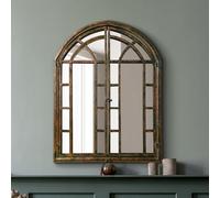 MirrorOutlet Dark Rustic Metal Framed Arched Wall Mirror with Opening Doors 31" X 24" (78CM X 61CM) With Doors Open 43" X 31" (110cm X 78CM).