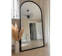 MirrorOutlet Full Length Black Large Tall Arched Metal Modern Wall Mirror: 180 x 90cm - Suitable for Bedroom, Living Room, Dressing Room, and Living spaces.