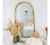 MirrorOutlet Full Length Gold Large Tall Arched Metal Modern Wall Mirror: 180 x 90cm - Suitable for Bedroom, Living Room, Dressing Room, and Living spaces.