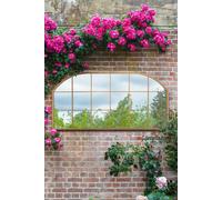 The Arcus - Gold Metal Framed Window Arched Garden Wall or Fence Mirror 69" X 33" (174CM X 85CM)