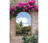 MirrorOutlet The Fenarc - Gold Metal Framed Modern Arched Garden Wall WIndow Mirror 47" X 31" (120CM X 80CM) Gold. 2cm Wide Frame and 3cm Deep. Perfect for Home and Garden