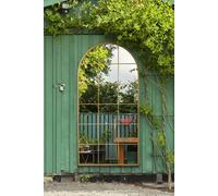 MirrorOutlet The Fenarc - Gold Metal Framed Modern Arched Garden Wall WIndow Mirror 71" X 35" (180CM X 90CM) Gold. 2cm Wide Frame and 3cm Deep. Perfect for Home and Garden