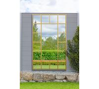 MirrorOutlet The Genestra - Gold Modern Modern Leaner and Wall Garden Mirror 71" X 43" (180CM X 110CM) Silver Mirror Glass with Black Metal Frame. Landscape or Portrait. Frost Protected Glass