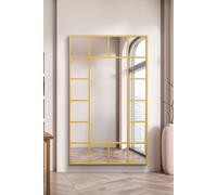MirrorOutlet The Fenestra - Gold Modern Modern Leaner and Wall Mirror 71" X 43" (180CM X 110CM) Silver Mirror Glass with Black Metal Frame. Landscape or Portrait.
