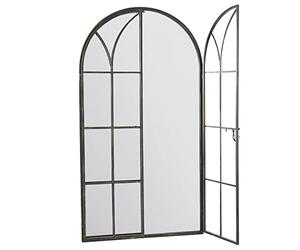 MirrorOutlet Large Metal Arch shaped Opening Doors Window Antique Black Wall Mirror 140cm X 75cm