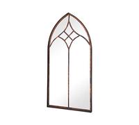 MirrorOutlet Large Metal Rustic Arched Shaped Window Garden Outdoor Mirror 100cm X 49cm, GM096, Bronze