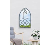MirrorOutlet Large Metal Rustic Arched Shaped Window Garden Outdoor Mirror 40cm X 24cm, Silver, GM081